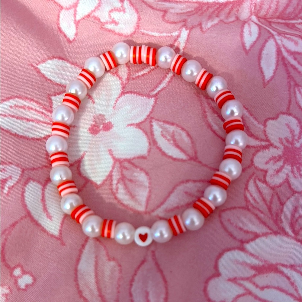 Red and White Beaded Bracelet